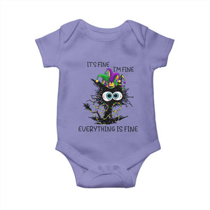 Funny Mardi Gras Cat Baby Onesie It's Fine I'm Fine Everything Is Fine Jester Hat Beads TS11 Violet Print Your Wear