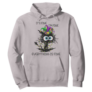 Funny Mardi Gras Cat Hoodie It's Fine I'm Fine Everything Is Fine Jester Hat Beads TS11 Ice Gray Print Your Wear