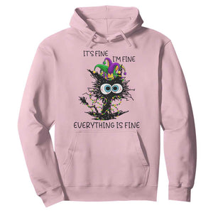 Funny Mardi Gras Cat Hoodie It's Fine I'm Fine Everything Is Fine Jester Hat Beads TS11 Light Pink Print Your Wear
