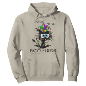 Funny Mardi Gras Cat Hoodie It's Fine I'm Fine Everything Is Fine Jester Hat Beads TS11 Sand Print Your Wear