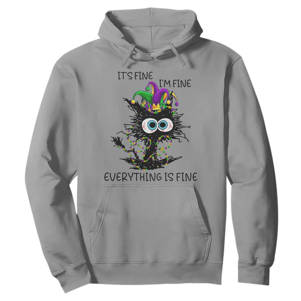 Funny Mardi Gras Cat Hoodie It's Fine I'm Fine Everything Is Fine Jester Hat Beads TS11 Sport Gray Print Your Wear