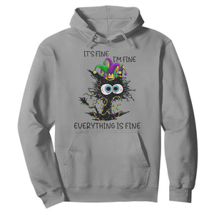 Funny Mardi Gras Cat Hoodie It's Fine I'm Fine Everything Is Fine Jester Hat Beads TS11 Sport Gray Print Your Wear