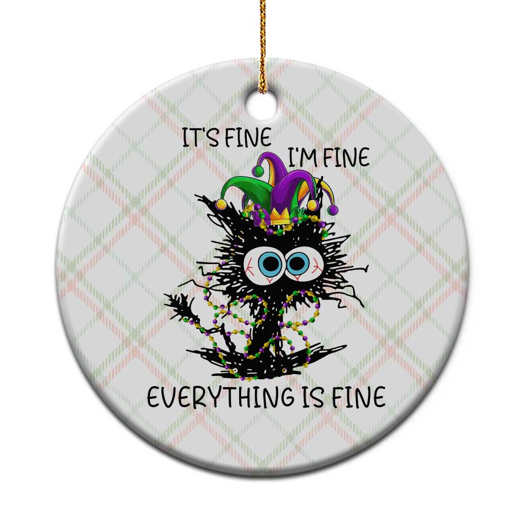 Funny Mardi Gras Cat Ceramic Ornament It's Fine I'm Fine Everything Is Fine Jester Hat Beads TS11 1pc Christmas Plaid Print Your Wear