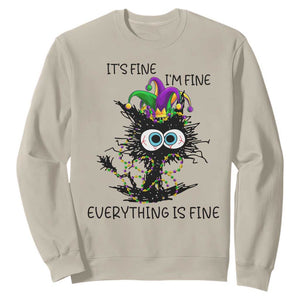 Funny Mardi Gras Cat Sweatshirt It's Fine I'm Fine Everything Is Fine Jester Hat Beads TS11 Sand Print Your Wear