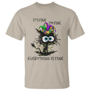 Funny Mardi Gras Cat T Shirt It's Fine I'm Fine Everything Is Fine Jester Hat Beads TS11 Sand Print Your Wear