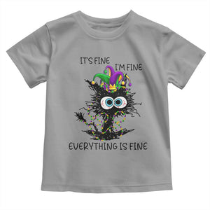 Funny Mardi Gras Cat Toddler T Shirt It's Fine I'm Fine Everything Is Fine Jester Hat Beads TS11 Sport Gray Print Your Wear