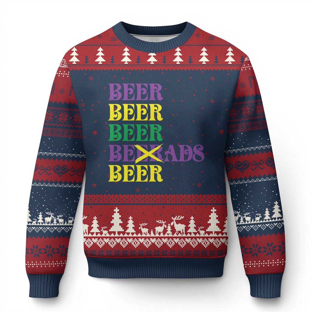 Funny Mardi Gras Drinking Ugly Christmas Sweater Retro Beads Beer Carnival Party TS11 Navy Red Print Your Wear