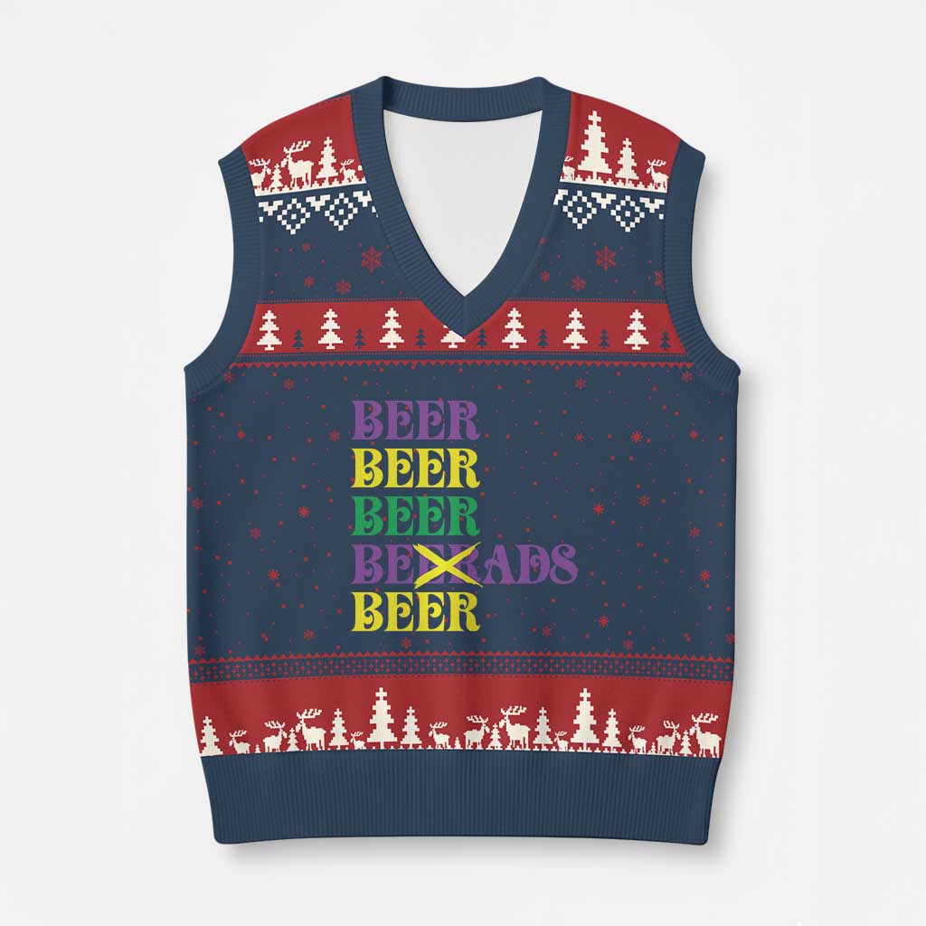 Funny Mardi Gras Drinking V-Neck Knit Sweater Vest Retro Beads Beer Carnival Party TS11 Navy Red Print Your Wear