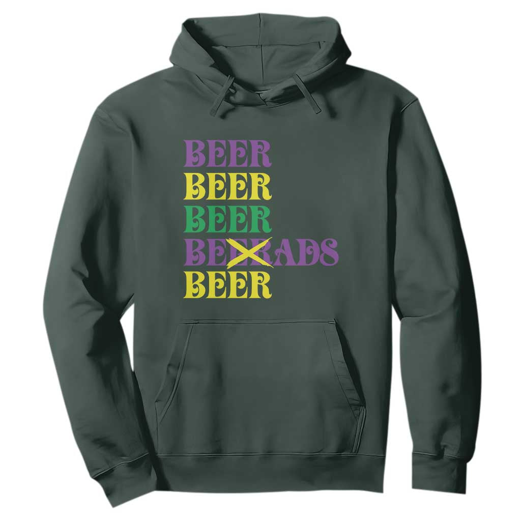 Funny Mardi Gras Drinking Hoodie Retro Beads Beer Carnival Party TS11 Dark Forest Green Print Your Wear