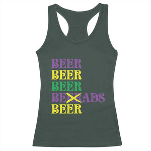 Funny Mardi Gras Drinking Racerback Tank Top Retro Beads Beer Carnival Party TS11 Dark Forest Green Print Your Wear