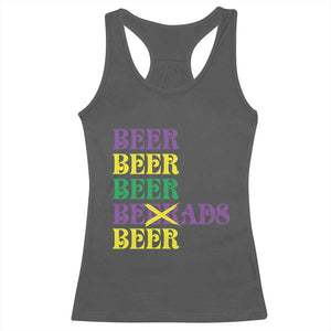 Funny Mardi Gras Drinking Racerback Tank Top Retro Beads Beer Carnival Party TS11 Dark Heather Print Your Wear