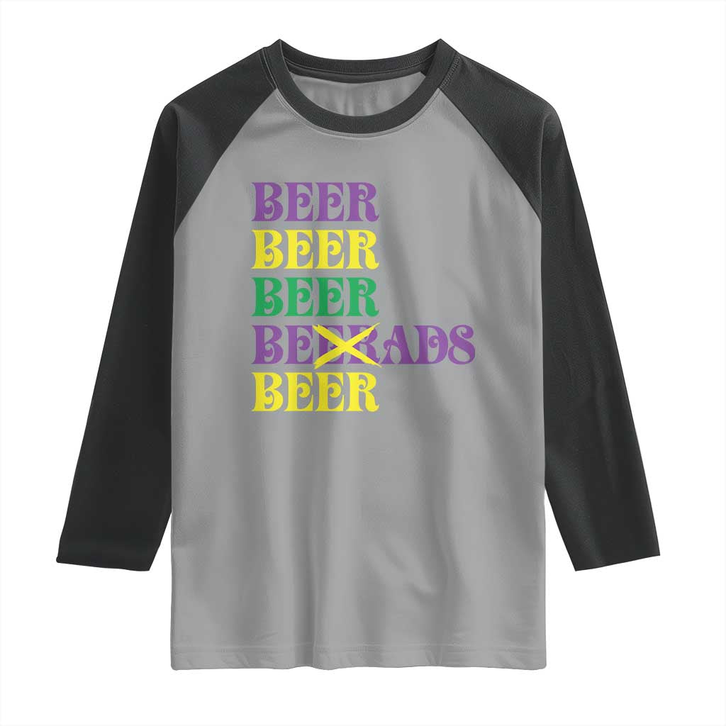 Funny Mardi Gras Drinking Raglan Shirt Retro Beads Beer Carnival Party TS11 Sport Gray Black Print Your Wear