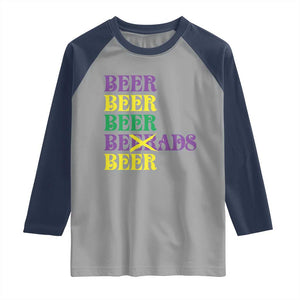 Funny Mardi Gras Drinking Raglan Shirt Retro Beads Beer Carnival Party TS11 Sport Gray Navy Print Your Wear