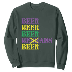 Funny Mardi Gras Drinking Sweatshirt Retro Beads Beer Carnival Party TS11 Dark Forest Green Print Your Wear