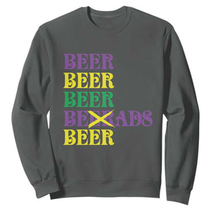 Funny Mardi Gras Drinking Sweatshirt Retro Beads Beer Carnival Party TS11 Dark Heather Print Your Wear