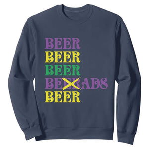 Funny Mardi Gras Drinking Sweatshirt Retro Beads Beer Carnival Party TS11 Navy Print Your Wear
