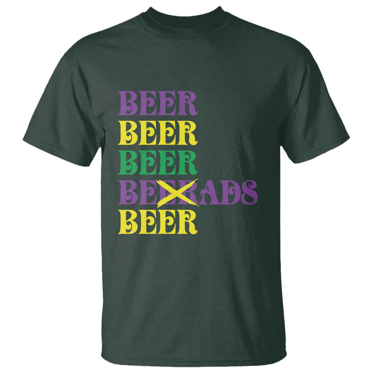 Funny Mardi Gras Drinking T Shirt Retro Beads Beer Carnival Party TS11 Dark Forest Green Print Your Wear
