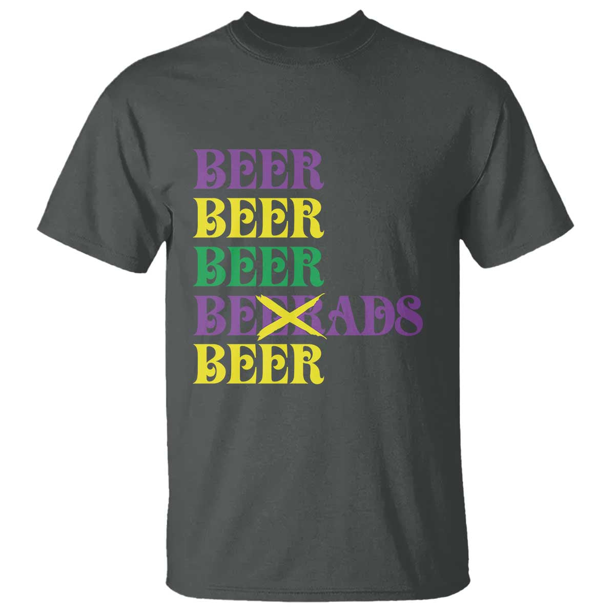 Funny Mardi Gras Drinking T Shirt Retro Beads Beer Carnival Party TS11 Dark Heather Print Your Wear