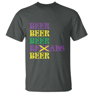 Funny Mardi Gras Drinking T Shirt Retro Beads Beer Carnival Party TS11 Dark Heather Print Your Wear