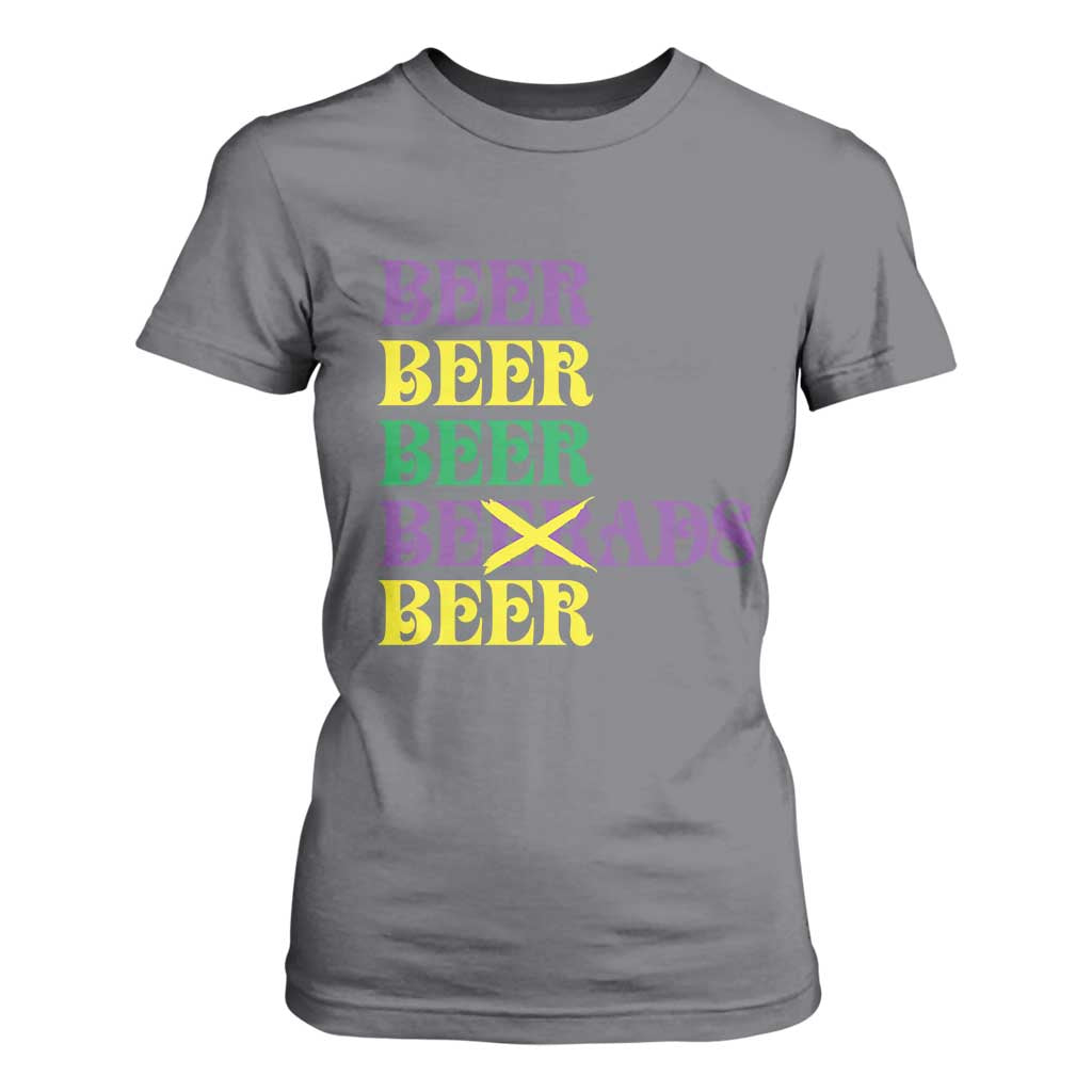 Funny Mardi Gras Drinking T Shirt For Women Retro Beads Beer Carnival Party TS11 Charcoal Print Your Wear