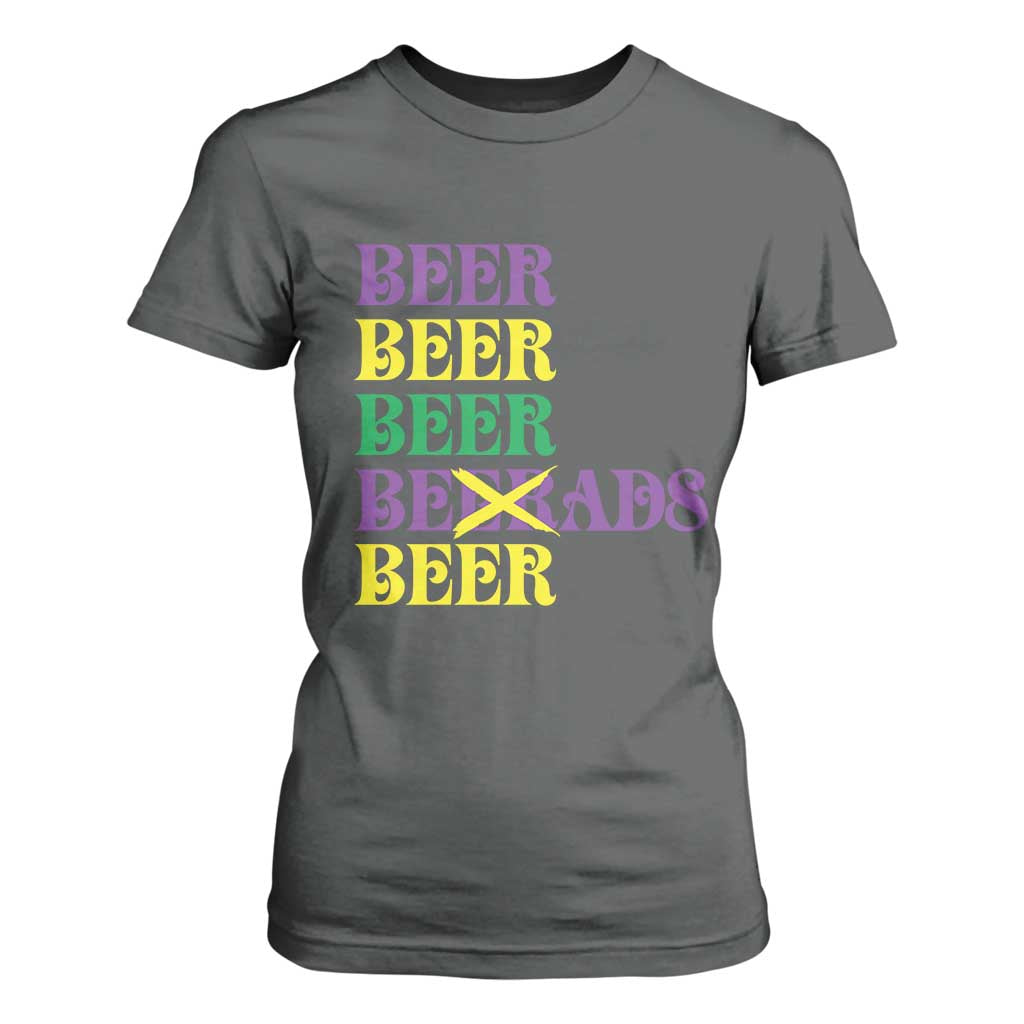 Funny Mardi Gras Drinking T Shirt For Women Retro Beads Beer Carnival Party TS11 Dark Heather Print Your Wear