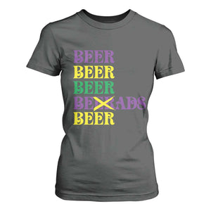 Funny Mardi Gras Drinking T Shirt For Women Retro Beads Beer Carnival Party TS11 Dark Heather Print Your Wear