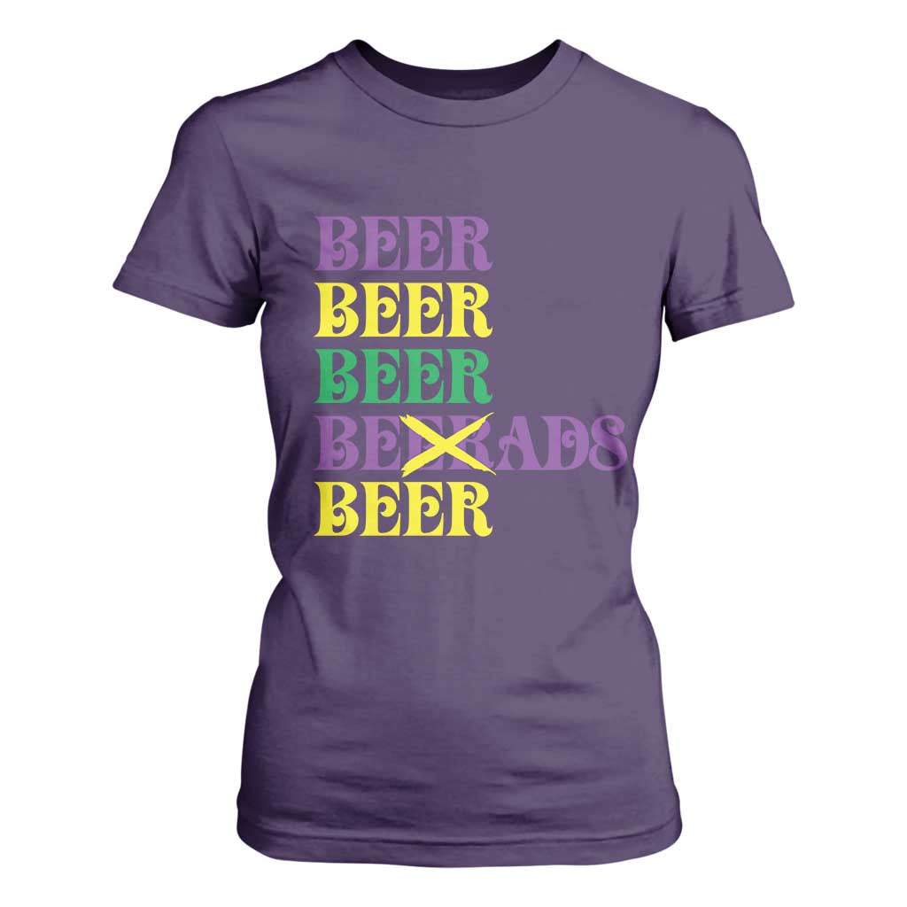 Funny Mardi Gras Drinking T Shirt For Women Retro Beads Beer Carnival Party TS11 Purple Print Your Wear