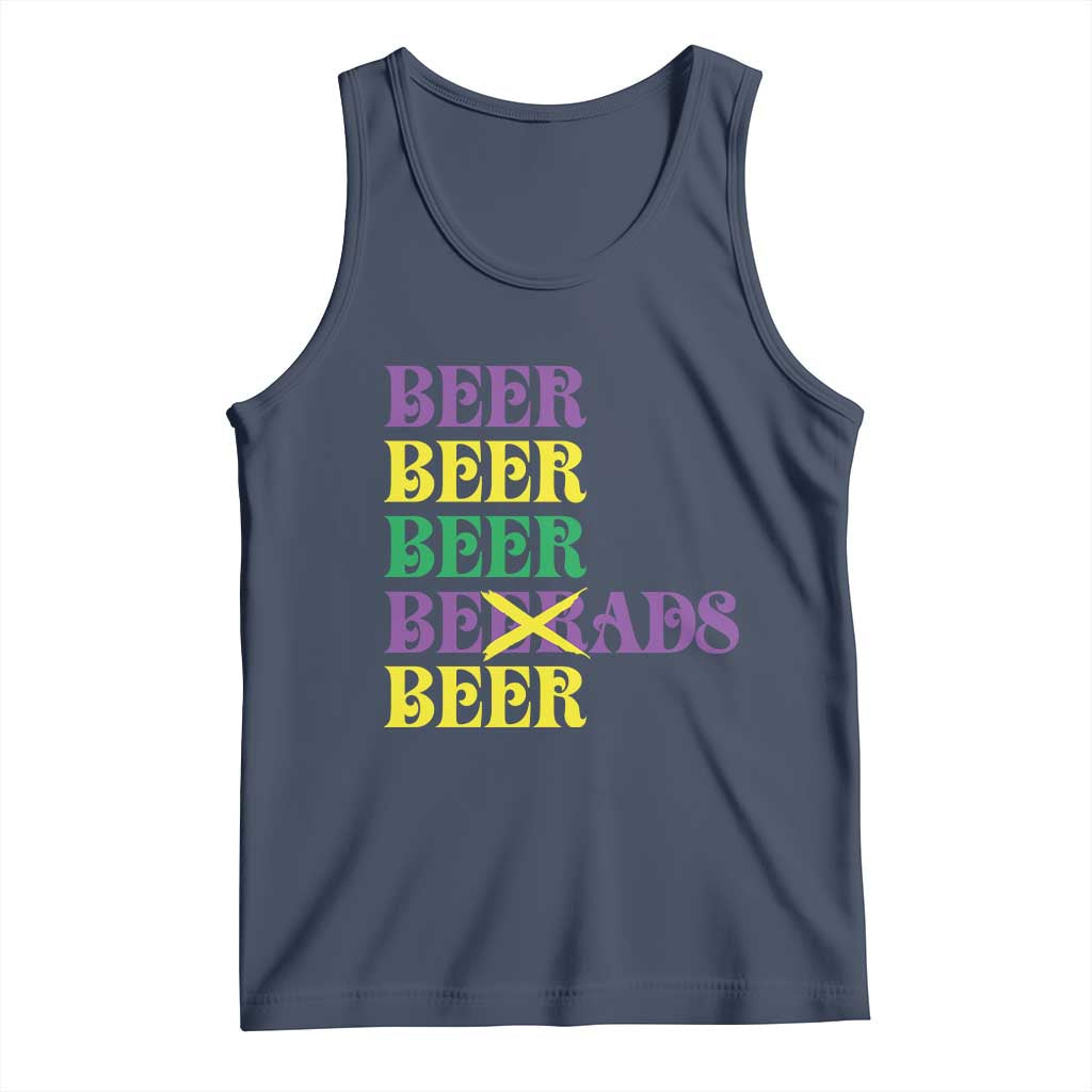 Funny Mardi Gras Drinking Tank Top Retro Beads Beer Carnival Party TS11 Navy Print Your Wear