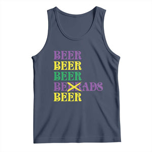 Funny Mardi Gras Drinking Tank Top Retro Beads Beer Carnival Party TS11 Navy Print Your Wear