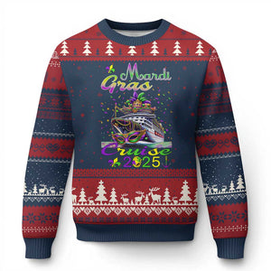 Funny Mardi Gras Cruise 2025 Ugly Christmas Sweater Trip New Orleans Family Matching TS11 Navy Red Print Your Wear
