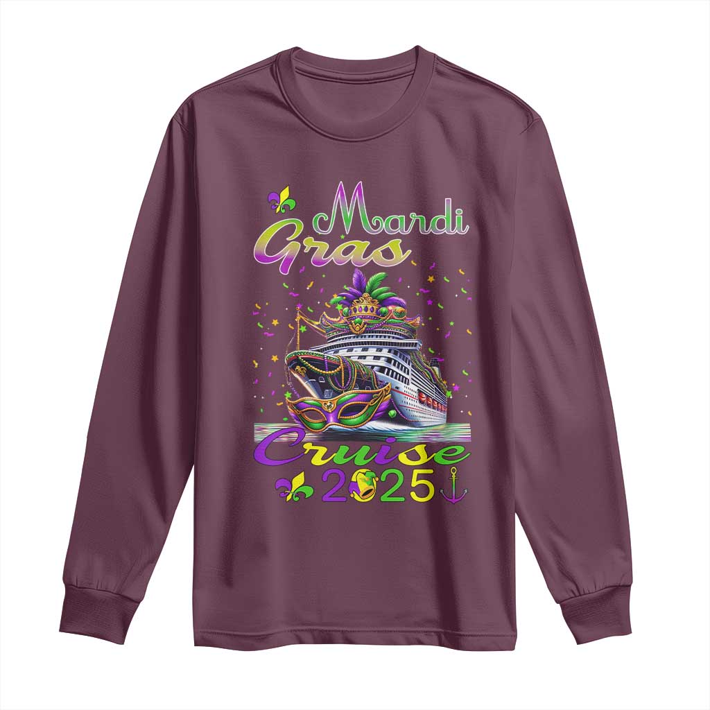 Funny Mardi Gras Cruise 2025 Long Sleeve Shirt Trip New Orleans Family Matching TS11 Maroon Print Your Wear