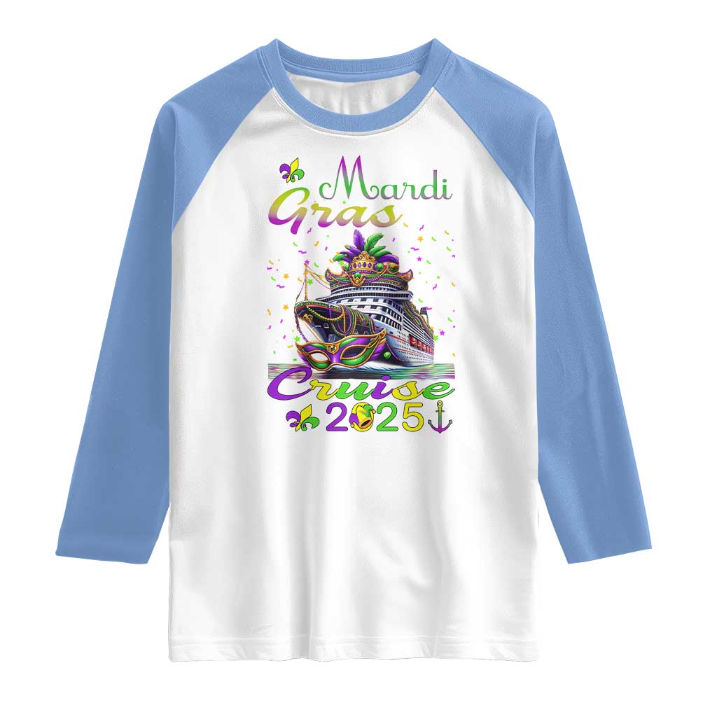 Funny Mardi Gras Cruise 2025 Raglan Shirt Trip New Orleans Family Matching TS11 White Carolina Blue Print Your Wear