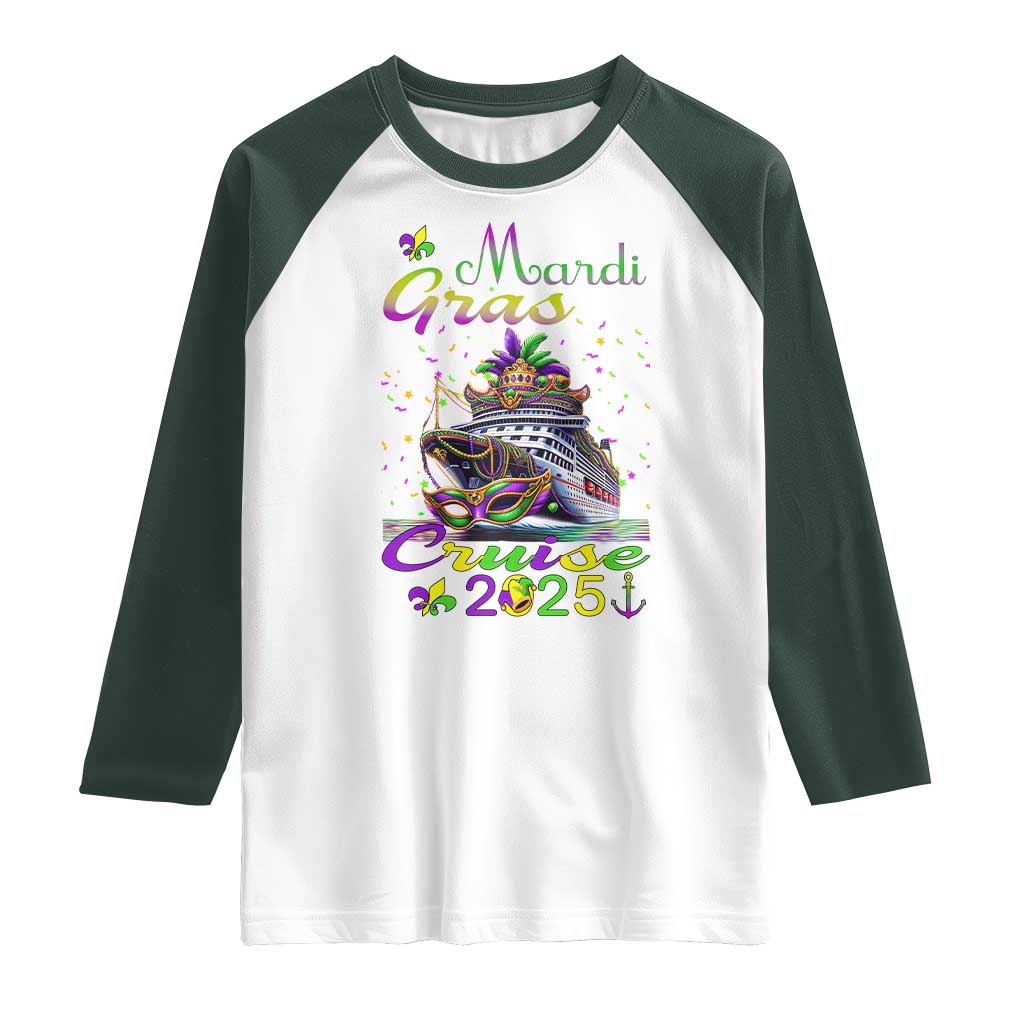 Funny Mardi Gras Cruise 2025 Raglan Shirt Trip New Orleans Family Matching TS11 White Dark Forest Green Print Your Wear