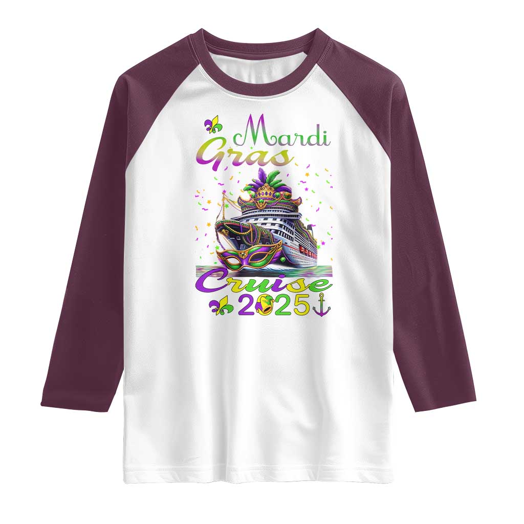 Funny Mardi Gras Cruise 2025 Raglan Shirt Trip New Orleans Family Matching TS11 White Maroon Print Your Wear