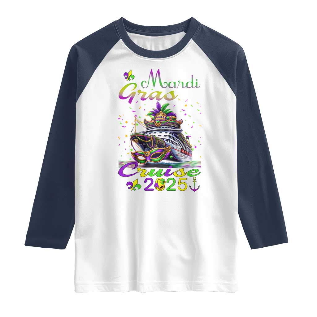 Funny Mardi Gras Cruise 2025 Raglan Shirt Trip New Orleans Family Matching TS11 White Navy Print Your Wear