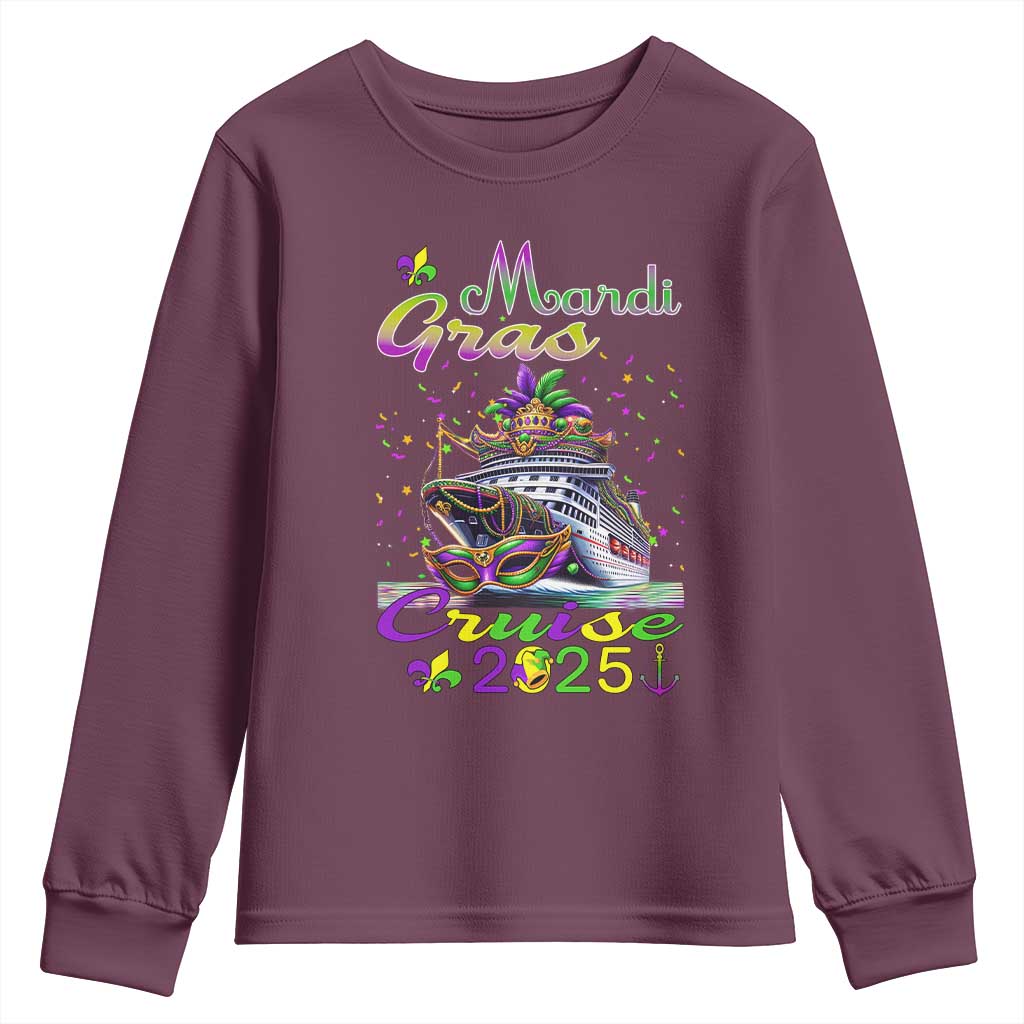 Funny Mardi Gras Cruise 2025 Youth Sweatshirt Trip New Orleans Family Matching TS11 Maroon Print Your Wear