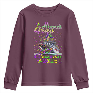 Funny Mardi Gras Cruise 2025 Youth Sweatshirt Trip New Orleans Family Matching TS11 Maroon Print Your Wear
