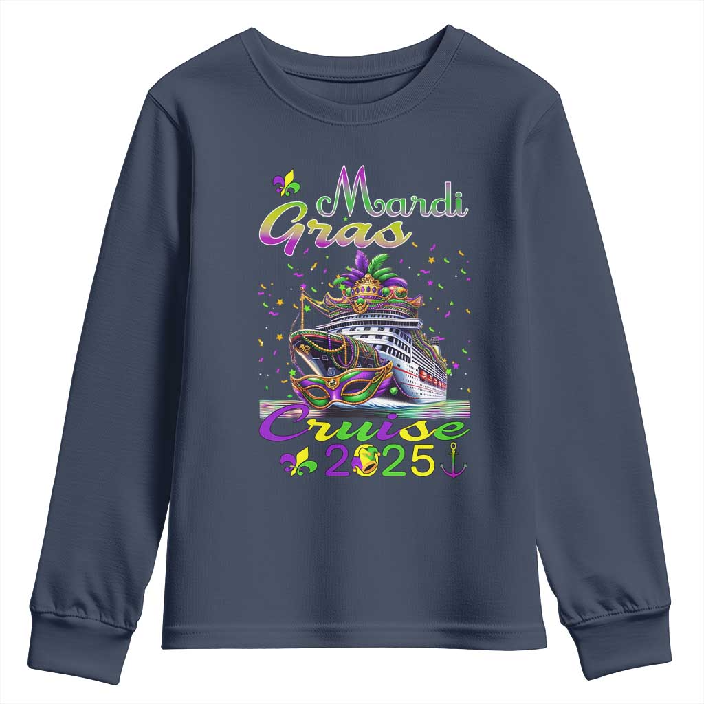 Funny Mardi Gras Cruise 2025 Youth Sweatshirt Trip New Orleans Family Matching TS11 Navy Print Your Wear