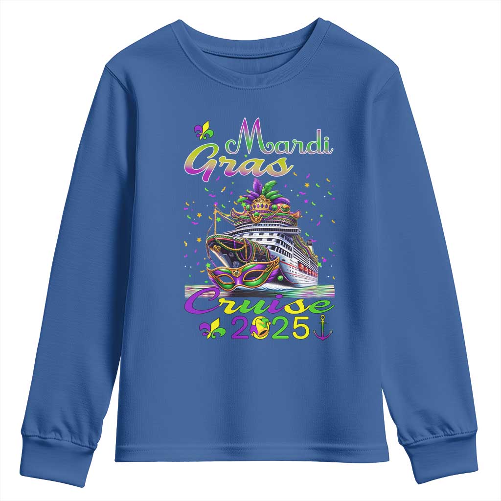 Funny Mardi Gras Cruise 2025 Youth Sweatshirt Trip New Orleans Family Matching TS11 Royal Blue Print Your Wear