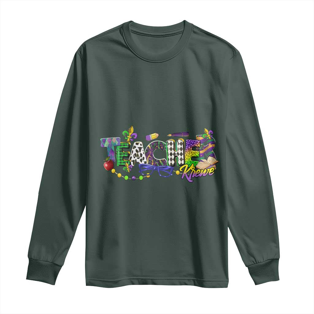 Funny Mardi Gras Teacher Krewe Long Sleeve Shirt Parade Carnival School Beads TS11 Dark Forest Green Print Your Wear