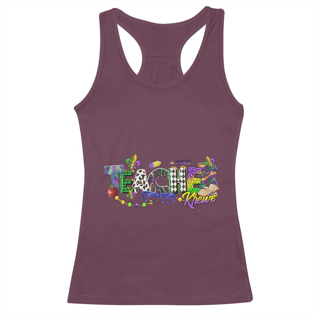 Funny Mardi Gras Teacher Krewe Racerback Tank Top Parade Carnival School Beads TS11 Maroon Print Your Wear