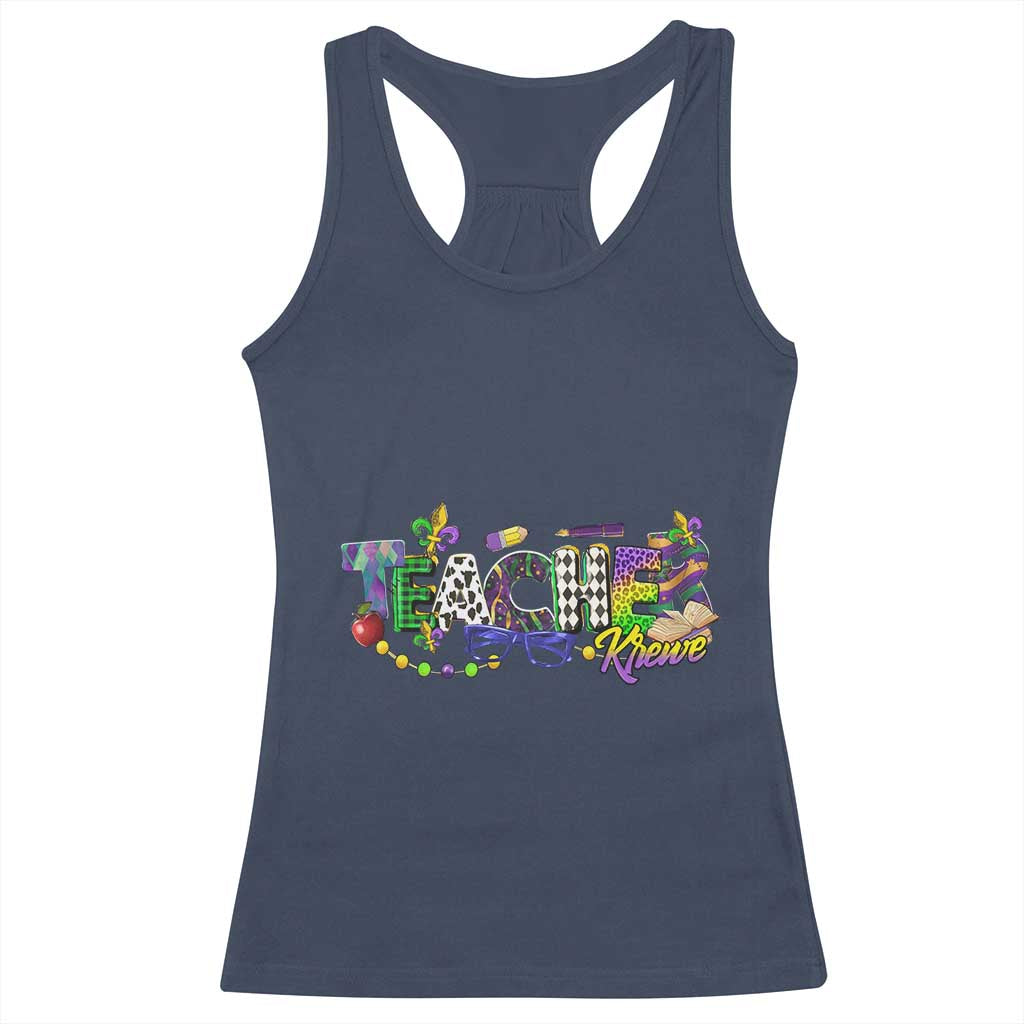 Funny Mardi Gras Teacher Krewe Racerback Tank Top Parade Carnival School Beads TS11 Navy Print Your Wear