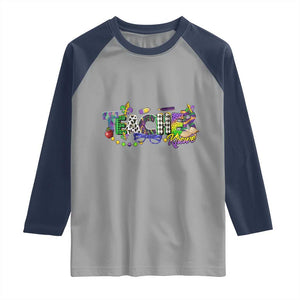 Funny Mardi Gras Teacher Krewe Raglan Shirt Parade Carnival School Beads TS11 Sport Gray Navy Print Your Wear