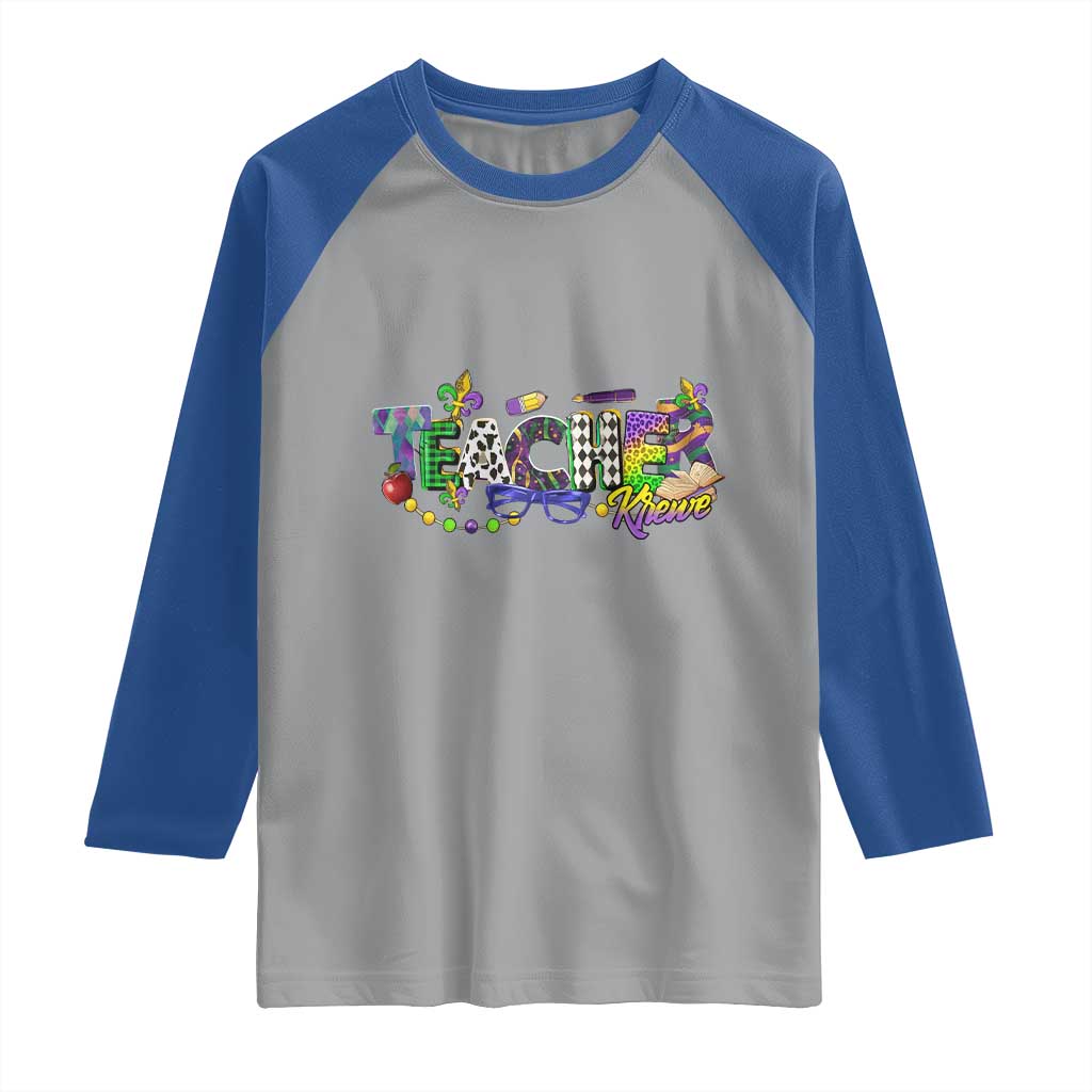 Funny Mardi Gras Teacher Krewe Raglan Shirt Parade Carnival School Beads TS11 Sport Gray Royal Print Your Wear