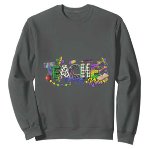 Funny Mardi Gras Teacher Krewe Sweatshirt Parade Carnival School Beads TS11 Dark Heather Print Your Wear