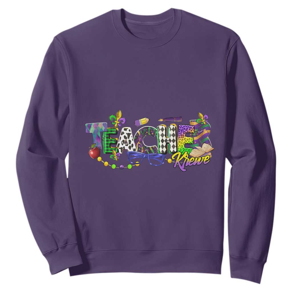 Funny Mardi Gras Teacher Krewe Sweatshirt Parade Carnival School Beads TS11 Purple Print Your Wear
