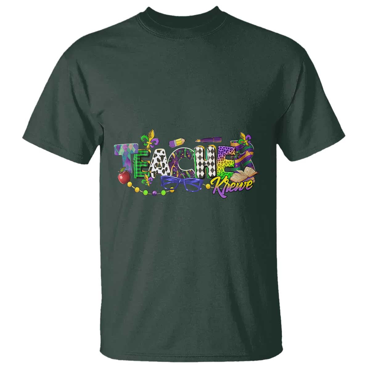 Funny Mardi Gras Teacher Krewe T Shirt Parade Carnival School Beads TS11 Dark Forest Green Print Your Wear