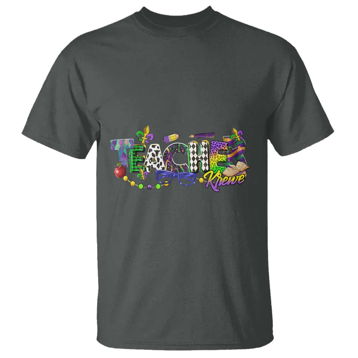 Funny Mardi Gras Teacher Krewe T Shirt Parade Carnival School Beads TS11 Dark Heather Print Your Wear
