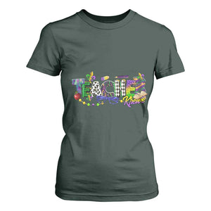 Funny Mardi Gras Teacher Krewe T Shirt For Women Parade Carnival School Beads TS11 Dark Forest Green Print Your Wear