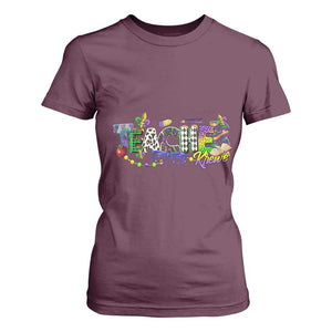 Funny Mardi Gras Teacher Krewe T Shirt For Women Parade Carnival School Beads TS11 Maroon Print Your Wear